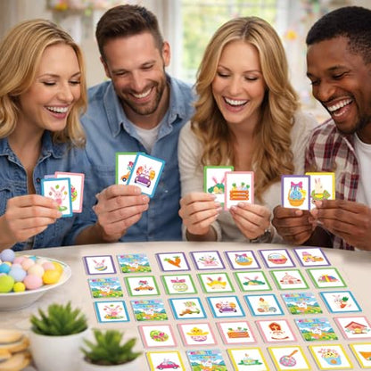 gisgfim 100 PCS Memory Matching Game Easter Concentration Memory Games Card Learning Educational A Fun & Fast Easter Egg Bunny Religious Cross Matching Games - style: Easter