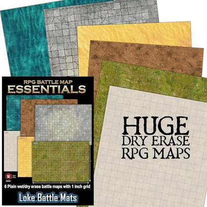 Essential RPG Battle Maps Starter Set: Dry Erase Grid & Terrain Maps | Plain grid and terrain maps for D&D, age 14+