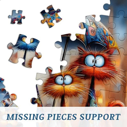 Cat Jigsaw Puzzles 1000 Pieces, PICKFORU Funny Kitten Puzzle for Adults Umbrella, Hard Cute Animal Art Theme as Home Decor