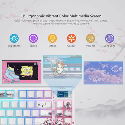 Womier 75% Wireless Mechanical Keyboard with Color Multimedia Screen | Gaming Creamy Keyboard, Theme 3-Modes Hot Swappable Key board w/Wrist Rest,SK80 PRO Gasket RGB Custom for Mac/Win,Red Plum - color: White