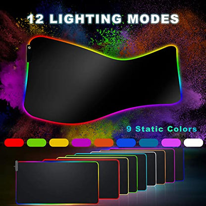 Personalized RGB LED Gaming Mouse Pad Make Your Own Custom Large Mouse Pad Desk Mat Customized Mouse Mat for Office Dorm Personalised Gifts Presents for Gaming Lovers, 35.4x15.7in - size: 35.4 x 15.7 in