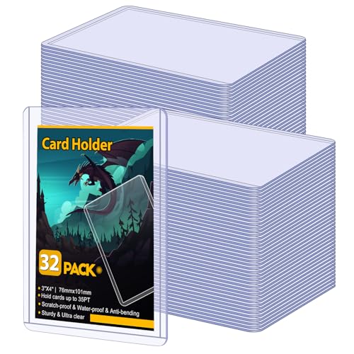 Sooez 32 Card Sleeves Hard Plastic Card Holder for Trading Card 3"x4", 35PT | for Baseball Card, Rigid Card Protector, Penny Sleeves for Collectible Game Cards, Premium Standard Size Sports Football Card - size: 32 Hard Sleeves