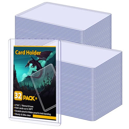Sooez 32 Card Sleeves Hard Plastic Card Holder for Trading Card 3"x4", 35PT | for Baseball Card, Rigid Card Protector, Penny Sleeves for Collectible Game Cards, Premium Standard Size Sports Football Card - size: 32 Hard Sleeves