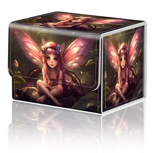 DEGDFSGR for TCG MTG Card Game Storage Box Organizer Trading Card Case Commander Deck Box Magnetic Closure Creative Pattern Up to 200 Cards, Pink Fairy Sitting Flower Meadow - color: Pink Fairy Sitting Flower Meadow