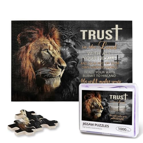 Christian Puzzles for Adults 1000 Pieces Jesus and Lion Puzzle Religious Inspirational Bible Jigsaw Puzzles for Living Room Wall Painting Bible Faith Catholic Cross Puzzle - color: Jesus Lion, size: 1000PCS