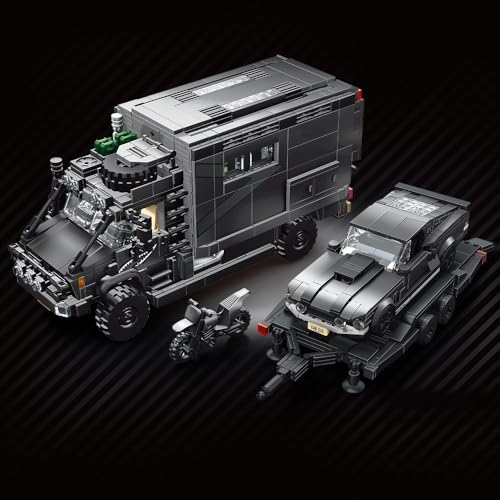 APAWR Black RV Car Building Blocks Toys Boys or Adults Kits，Rotatable Side Door & Quick-Release Roof, Liftable Tailgate Model Detailed Interior Furniture Building Set Raceing Car Model 2135 Pieces - color: Black