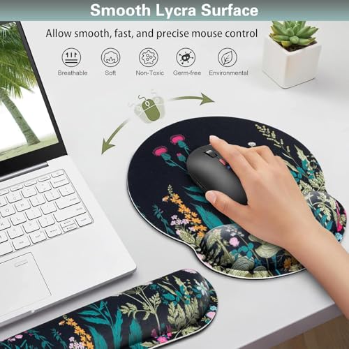 Mouse Pad with Wrist Rest Set, 3-in-1 Wrist Support Mouse Pad Set, Floral | Gaming MousePad with Anti-Skid Base,Ergonomic Mouse Pad,Memory Foam Keyboard Gel Wrists Rest - color: Flowers & Plants