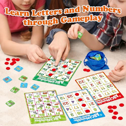 Quilinz Alphabet Bingo Game,Letter/Number/Sight Word Bingo Game for Kids,ABC and 123 Bingo Board Games for Kids 4-6,Alphabet Learning Toys for Kindergarten,Matching Game,Perfection Game for Kids - style: Alphabet Bingo