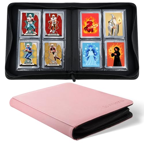 WITHYU Toploader Binder Holds 128 Top Loaders, 4 Pocket Ringless Card Holder for 3" x 4" Rigid Cards, Trading Card Album Small Top Loader Binder for Sports, TCG, MTG (Pink) - color: Pink, size: 4 Pocket