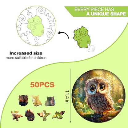 Wooden Puzzles for Kids Ages 6-8 - 50 Pieces Cute Owl Puzzle - Unique Animal Shaped Puzzles Ages 5-8 - Birthday Gift for Kids(11.4x11.4in)‌ - color: Cute Owl