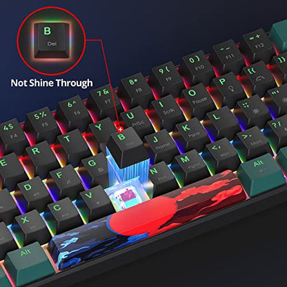 Portable 60% Mechanical Gaming Keyboard Green/Black, Rainbow Backlit Wired Key Board with Red Switch, Compact 61 Keys Mini Office Keyboards for Laptop PC (61 Soundwave B/Red Switch) - color: 61 Soundwave B/Red Switch