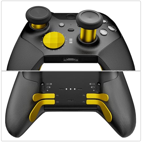 14-in-1 Controller Accessories Kit Compatible with Xbox Elite Series 2, 6 Premium Metal Thumbsticks, Swap Joysticks, 4 Interchangeable Paddles, 2 D-Pads, 1 Tool & 1 Storage Bag (Bright Gold) - color: Bright Gold