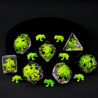 Resin D&D Dice Set, Green Frog Animal Polyhedral Dice for Dungeons and Dragons, RPG, MTG DND 7-DIE (D4, D6, D8, D10, D12, D20, D%) for Ages 15 and Up - color: Green Frog2