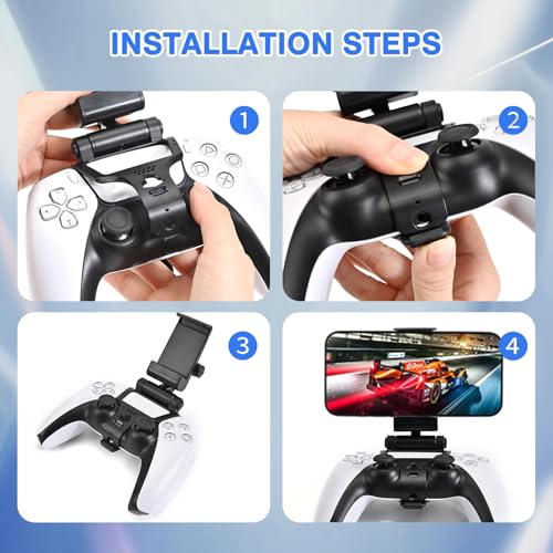 EasEasy Compatible for PS5 Controller Phone Mount Clip, Adjustable Mobile Gaming Holder Clamp for Playstation 5 Remote Controller Cell Phone Stand-Black - color: Black