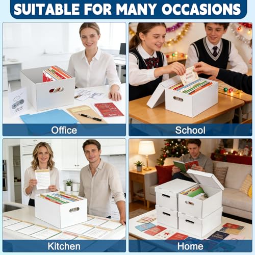 6Pack Greeting Card Organizer, Greeting Card Storage Box with 40 Dividers Holds 900 Cards+, Large Capacity Greeting Card Holder with 8 Sticker Labels White Card Box for Storing Cards, Photos, Postcard - style: 6Pack