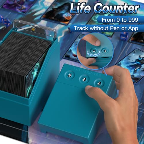 Proijeut Mtg Deck Box with Life Counter, Commander Deck Box Fits 100 Double-Sleeved Cards, Magic Card Storage Box with Commander Display & Dice Tray, Fit for MTG, TCG, CCG (Teal) - color: Teal