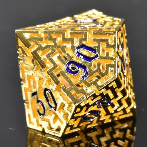 Hollow Metal The Lost Maze DND Dice Set with an Iron Box for DND COC Role Playing dice Games and Board Games Gift (Glod) - color: Metal Maze Gold