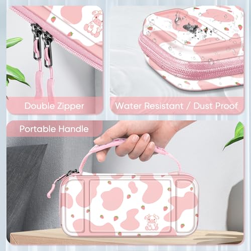 FINTIE Carrying Case for Nintendo Switch Lite 2019, [Shockproof] Hard Shell Protective Cover Travel Bag with Game Card & Micro SD Card Slots for Switch Lite Console & Accessories, strawberry cow - color: strawberry cow