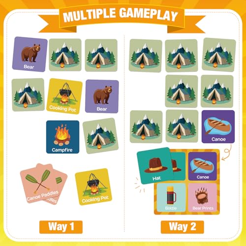 Fuutreo 82 Pcs Memory Matching Games Camping Theme Matching Cards | Camp Theme Memory Game Concentration Cards for Kids Ages 8-12 Match Training Educational Gifts Family Supplies - style: Camping