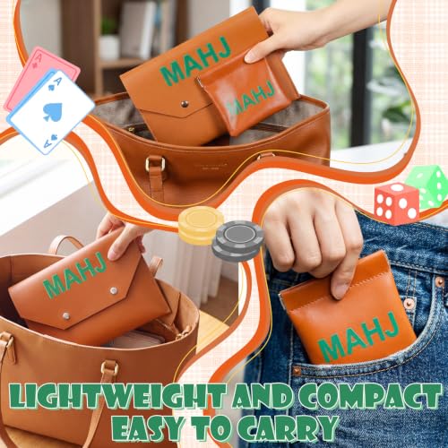 2 Pcs Leather Mahjong Card Bag Clutch Pouch Holder with PU Squeeze Dice Bag Mahjong Accessories Protector Cover Case for MAHJ Lover Playing Game Night(Brown) - color: Brown