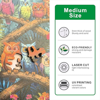 Hartmaze Wooden Jigsaw Puzzle - Owls Cozy Habitat, 178 Unique Irregular Pieces, 11.2x11.2 Inch, Exquisite Wooden Gift Box, Challenging Art Puzzle for Adults & Kids Ages 8 and Up - color: Owls Cozy Habitat