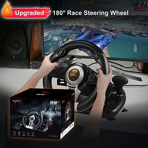 PXN V3 PRO Racing Wheel with Pedals for PC, Xbox, PS4, Switch | 11-Inch Wheel, Vibration Feedback, Paddle & Sequential Shifting, 180° Steering, 2-Pedal, Plug & Play Setup for Easy Gaming - color: Black