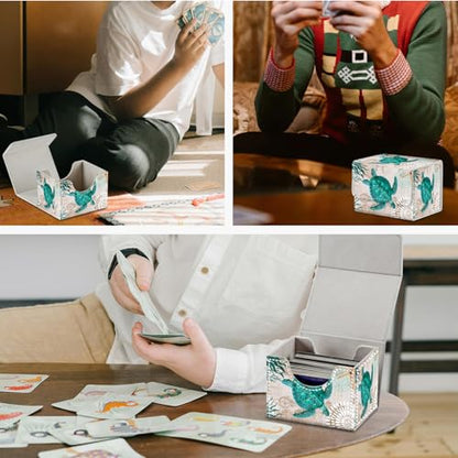 Magnetic Closure TCG Deck Box Portable Card Holder Trading Card Deck Box | PU Leather Collectible Card Case Game Trading Card Deck Box Storage Scratch Resistant Lining, Green Turtle - color: Green Turtle