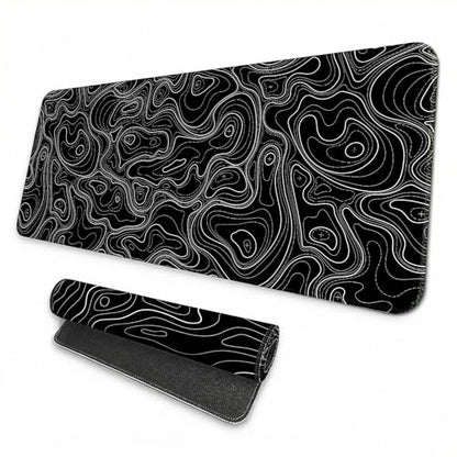 Topographic Gaming Mouse Pad 35.4x15.7 Inch, 0.12 Thickness, Extended Full Desk Mat, Non-Slip Rubber Base, Water Resistant Surface, Black Mousepad for PC Gaming, Office, E-Sports - color: Black Topographic Map