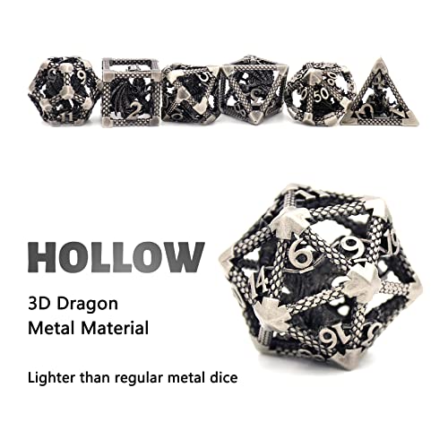 D&D Metal Hollow Dragon Dice Set,Premium 3D Polyhedral Dice for Tabletop RPGs & D&D Collectors for Tabletop RPG Lovers(3D Sliver) - color: 3d-sliver