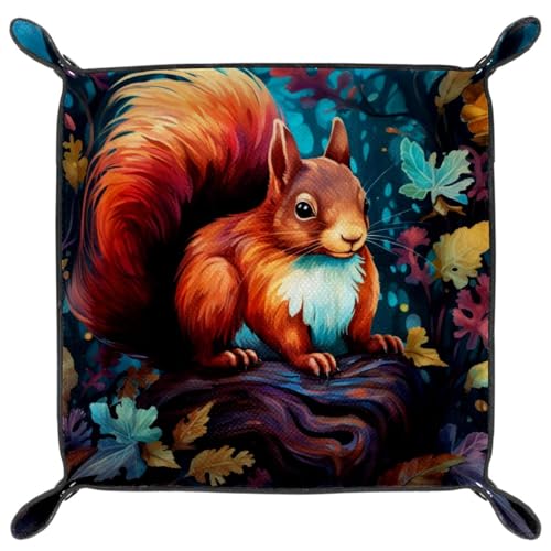 Colorful Leaves Squirrel Dice Tray PU Leather Dice Rolling Tray Folding Dice Holder for Dice Games, Like RPG, DND and Other Table Games - color: Multi 3