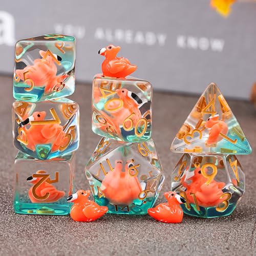 Resin Dice Set,Polyhedral Dice Animal Inclusion Dice,RPG D and D Dice Set for Role Playing Games (Flamingo) - color: Flamingo