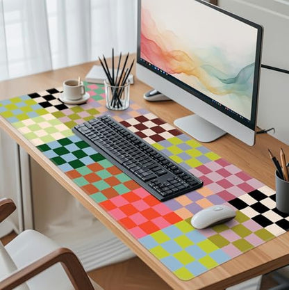 Baziabbo Checkered Desk Mat,XXL Extended Big Mouse Pad,Gaming Mousepad with Stitched Edge,Non-Slip Rubber Base Keyboard Desk Pad for Home Office Study Game - color: Checkerboard Retro