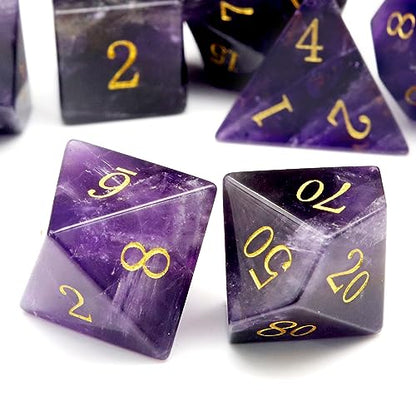 Haxtec Natural Amethyst Gemstone DND Dice with Premiun DND Dice Case Semi-Precious Gem D&D Dice Compatible with Dungeons and Dragons TTRPG Gift - color: Purple