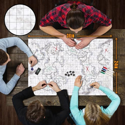 Melee Mats DND Map Starter Set for Dungeons and Dragons - 24” x 36" 3 Pack Double Sided, Wet & Dry Erase Battle Terrain Grid - Tabletop Board Gaming Kit with Accessories