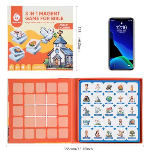 Travofun 3-in-1 Magnetic Bible Games for Kids Ages 5–8 | Magnetic memory match, story bingo and tic-tac-toe for church, Sunday school, Christian family game night and travel. - style: Bible Memory Game