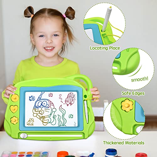 AiTuiTui Magnetic Drawing Board Mini Travel Doodle, Erasable Writing Sketch Colorful Pad Area Educational Learning Toy for Kid/Toddlers/Babies with 3 Stamps and 1 Pen (Green) - color: Green