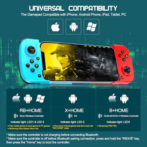 Joso Phone Controller for iPhone/Android Support Phone Case, Mobile Gaming Controller with Ergonomic Design - Wireless Gamepad for Cloud Gaming & PS Remote Play - color: Blue+Red