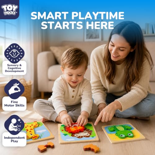 TOY Life Wooden Puzzles for Toddlers 2-4, Montessori Toys for 1 2 3 Year Old Boys Girls, Animals Puzzles Educational Learning Toys 2 Year Old, Toddler Birthday Gifts Toy for Baby Girl Boy 6M+