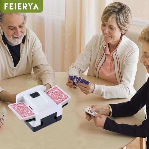 FEIERYA Automatic Card Shuffler 2/1/4/6 Deck,Battery-Operated Electric UNO Poker Shuffler,Playing Card Shuffler for Home Card Game,Travel - size: 2 Decks Rechargeable