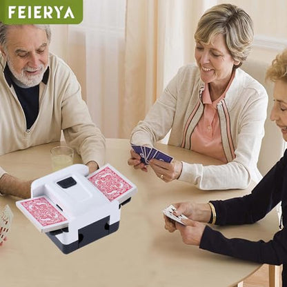 FEIERYA Automatic Card Shuffler 2/1/4/6 Deck,Battery-Operated Electric UNO Poker Shuffler,Playing Card Shuffler for Home Card Game,Travel - size: 2 Decks Rechargeable