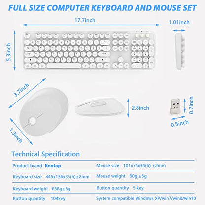 Wireless Keyboard Mouse Combo, 104 Keys Cute Colorful Keyboard with Number Pad & Mouse for Windows, Computer, PC, Notebook, Laptop (White) - color: white