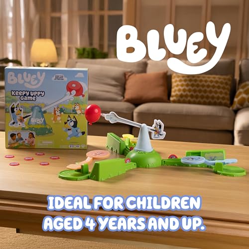 Bluey Keepy Uppy Game, Motorized Toddler Game with Bingo and Chilli Character Paddles, Games for 4+ Year Olds | Bop balloon to keep it airborne, pop token challenge, 2-3 players; family game for kids ages 4+ - style: KeepyUppyGame