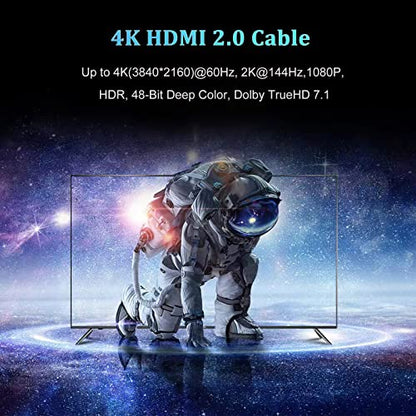 4K HDMI Cable 6FT 2-Pack, HDMI to HDMI Cable 6 Foot High Speed HDMI 2.0 Cord Supports 4K@60Hz, 2K 1440P@144Hz, 1080P, HDCP 2.2, HDR, 3D, ARC & Ethernet - size: 6FT