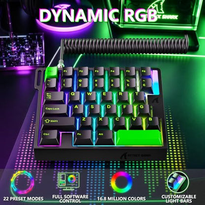 ATTACK SHARK M36 HE One-Handed Magnetic Switch Keyboard, 8000Hz Polling, Hot-Swappable, High-Precision 0.01mm, 36 Keys Wired Keypad with RGB Backlit, C01 Ultra Led Aviator Cable-Green - color: Fluorescent Green
