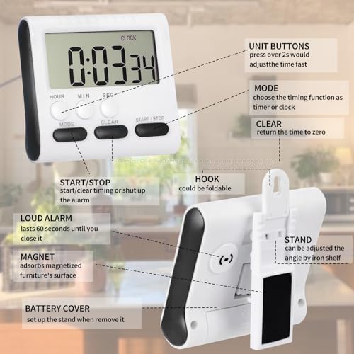 Mudder 6 Pack Digital Kitchen Timer for Cooking, Large Digits, 24 Hour Magnetic Backing Stand Kitchen Timers Clock for Classroom Kids Teachers, Loud Alarm and Large Screen (Black) - color: Black