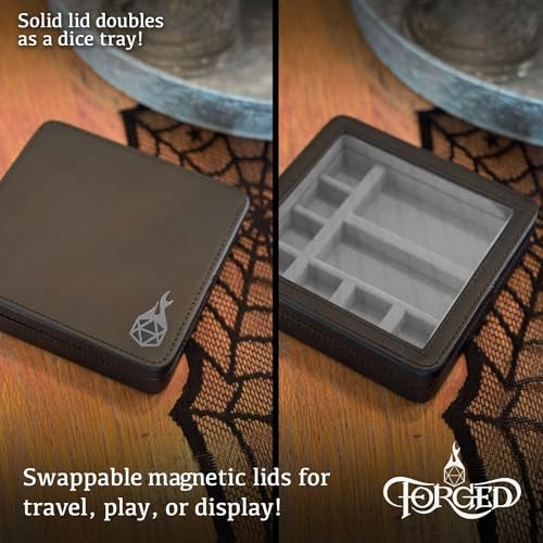 Forged Dice Co. RPG Character Shrine Display Case for Dice and DND Miniatures - Includes Travel Dice Tray and Display Lid - Compatible with Dungeons and Dragons Dice and Miniatures - Gray - color: Grey