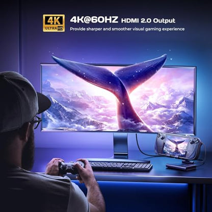 Docking Station Steam Deck Dock: Adjustable Stand 6-in-1 Hub Stream Deck Accessories with HDMI 2.0 4K@60Hz TV/1Gb Ethernet/3*USB-A 3.0/PD 3.0 Fast Charging for Steam, iPad,Other Smart Phones Black
