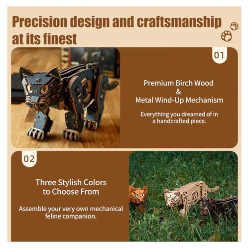 3D Wooden Puzzle for Adults, Mechanical Cat Wooden Model Kits to Build, 236PCS DIY Assembly Pet Jigsaw Puzzle Animal Brain Teaser, Building Toy Gift, KIT Version - color: Black