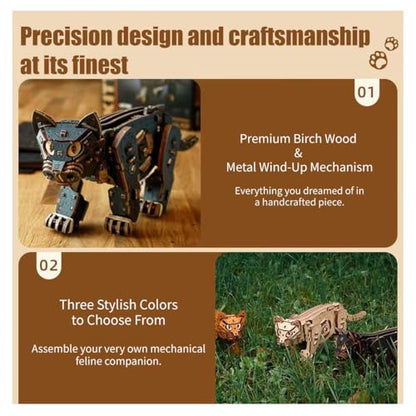 3D Wooden Puzzle for Adults, Mechanical Cat Wooden Model Kits to Build, 236PCS DIY Assembly Pet Jigsaw Puzzle Animal Brain Teaser, Building Toy Gift, KIT Version - color: Black