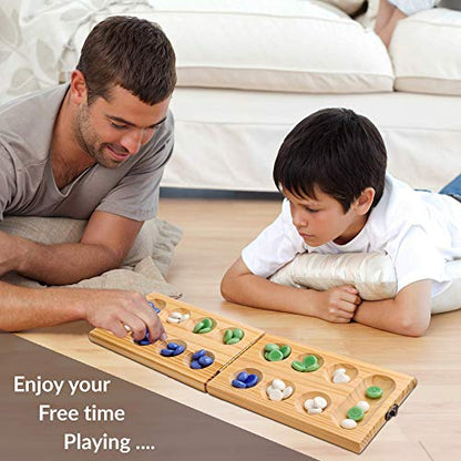 Hi Q Mancala Board Game, 2 Player Classic Strategy Table Games for Kids & Adults - Wooden Folding Board, 48 Marbles - Ages 6+